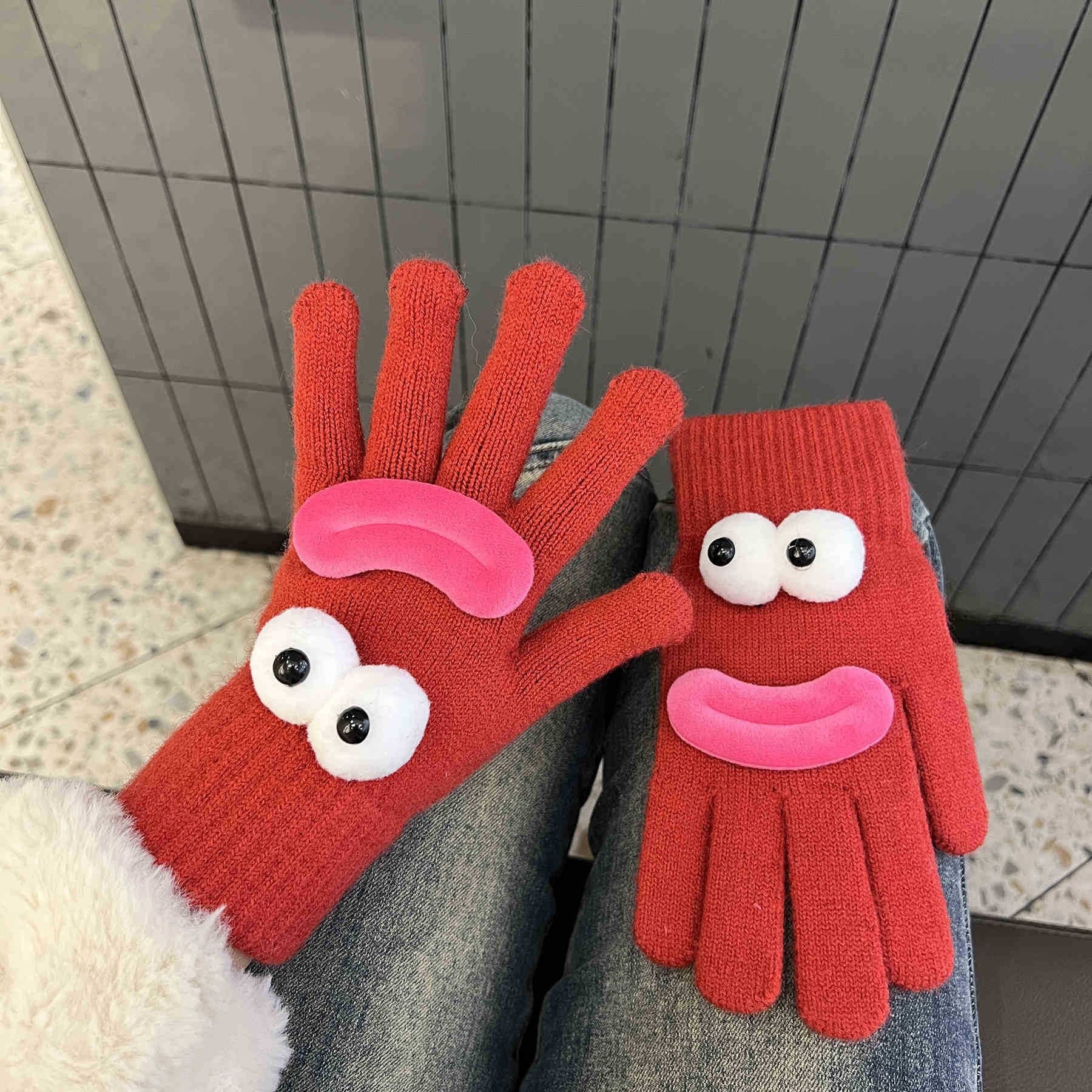 Wholesale Cute and funny warm fleece knitted gloves